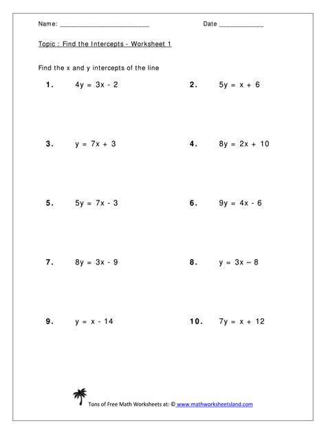 Find the x - and y-intercept of the line 3 x 4 y 5 Section 3. . Finding x and y intercepts worksheet algebra 2